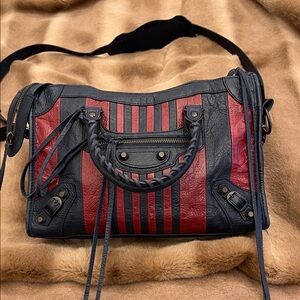 Balenciaga Bazarre City Walker Bag in Red and Navy